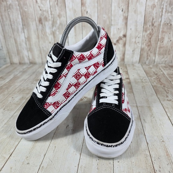 Vans Old‎ Skool Checkerboard Red White Sneakers Canvas Women's Size 6.5 - Picture 5 of 8